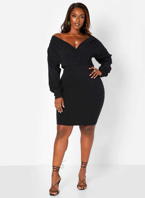 Black On Your Mind Off The Shoulder Mini Bodycon Dress Plus Sizes