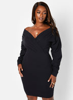 Black On Your Mind Off The Shoulder Mini Bodycon Dress Plus Sizes