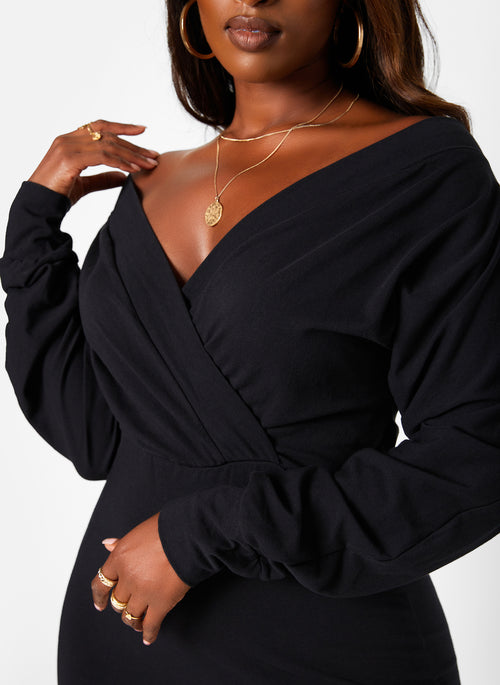 Black On Your Mind Off The Shoulder Mini Bodycon Dress Plus Sizes