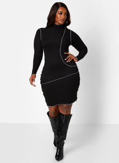 Outside The Lines Ribbed Contrast Exposed Seam Mini Bodycon Dress
