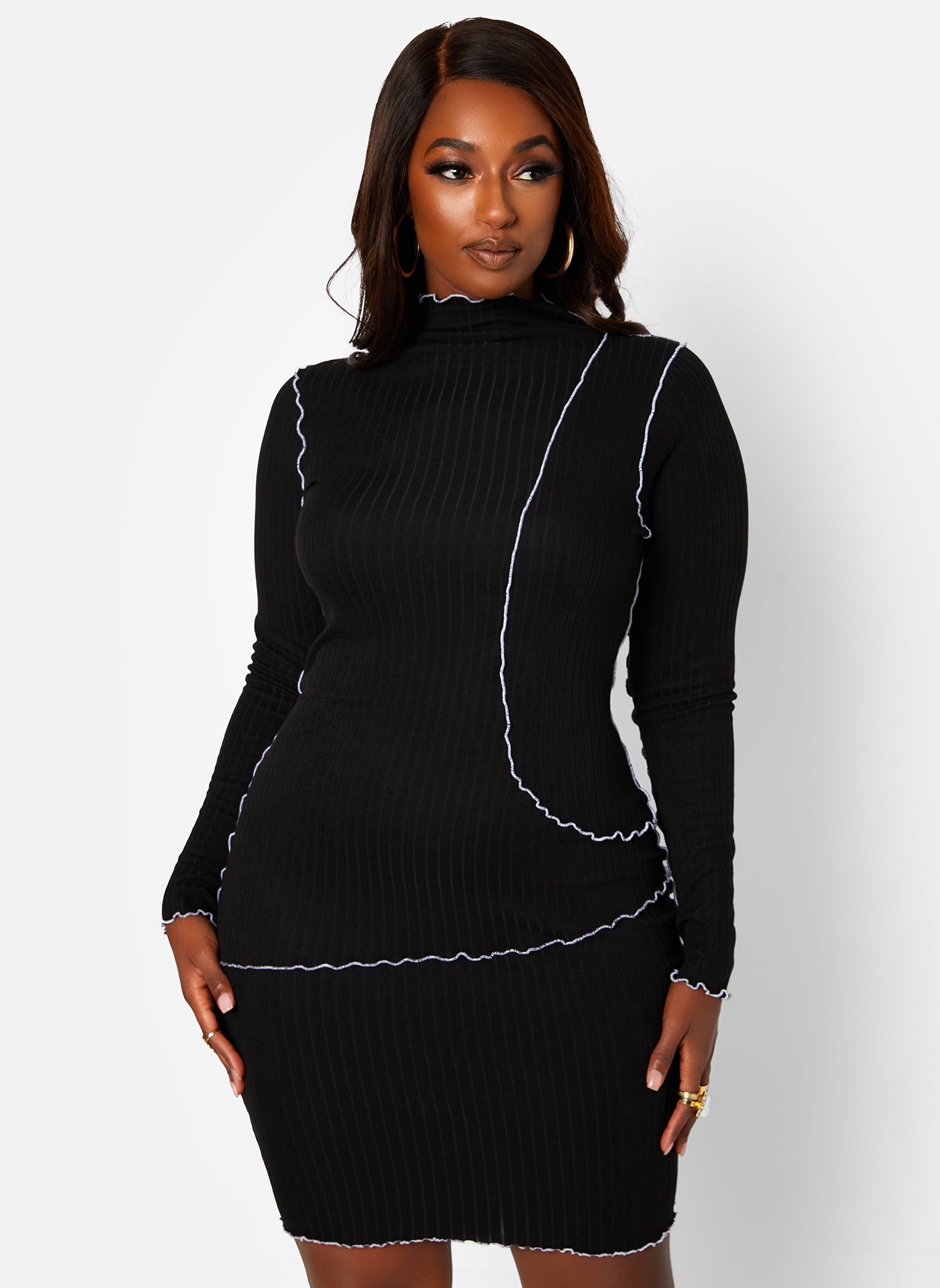 Outside The Lines Ribbed Contrast Exposed Seam Mini Bodycon Dress