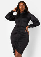 Black Play It Cool High Neck Adjustable Ruched Mini Bodycon Dress Plus Sizes