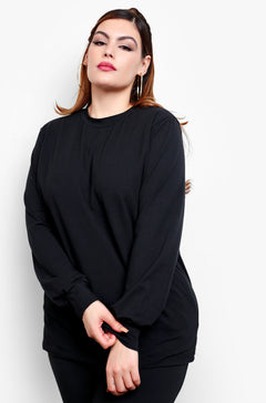 Black  Long Sleeve Crew Neck Top & High Waisted Joggers Set Plus Sizes