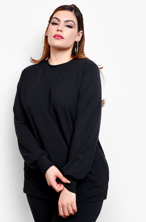 Black  Long Sleeve Crew Neck Top & High Waisted Joggers Set Plus Sizes