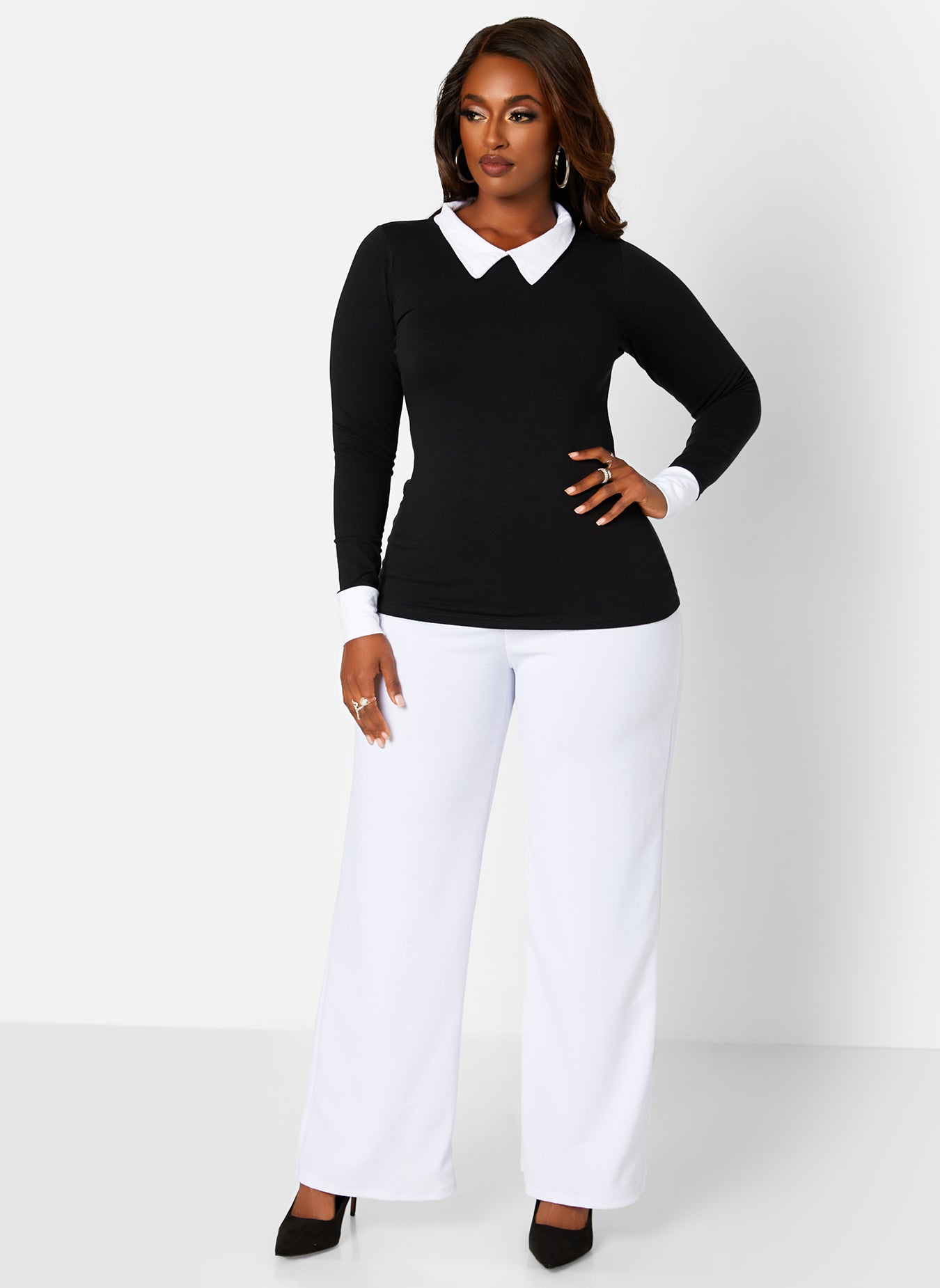 Riley Collared Long Sleeve Top - Black