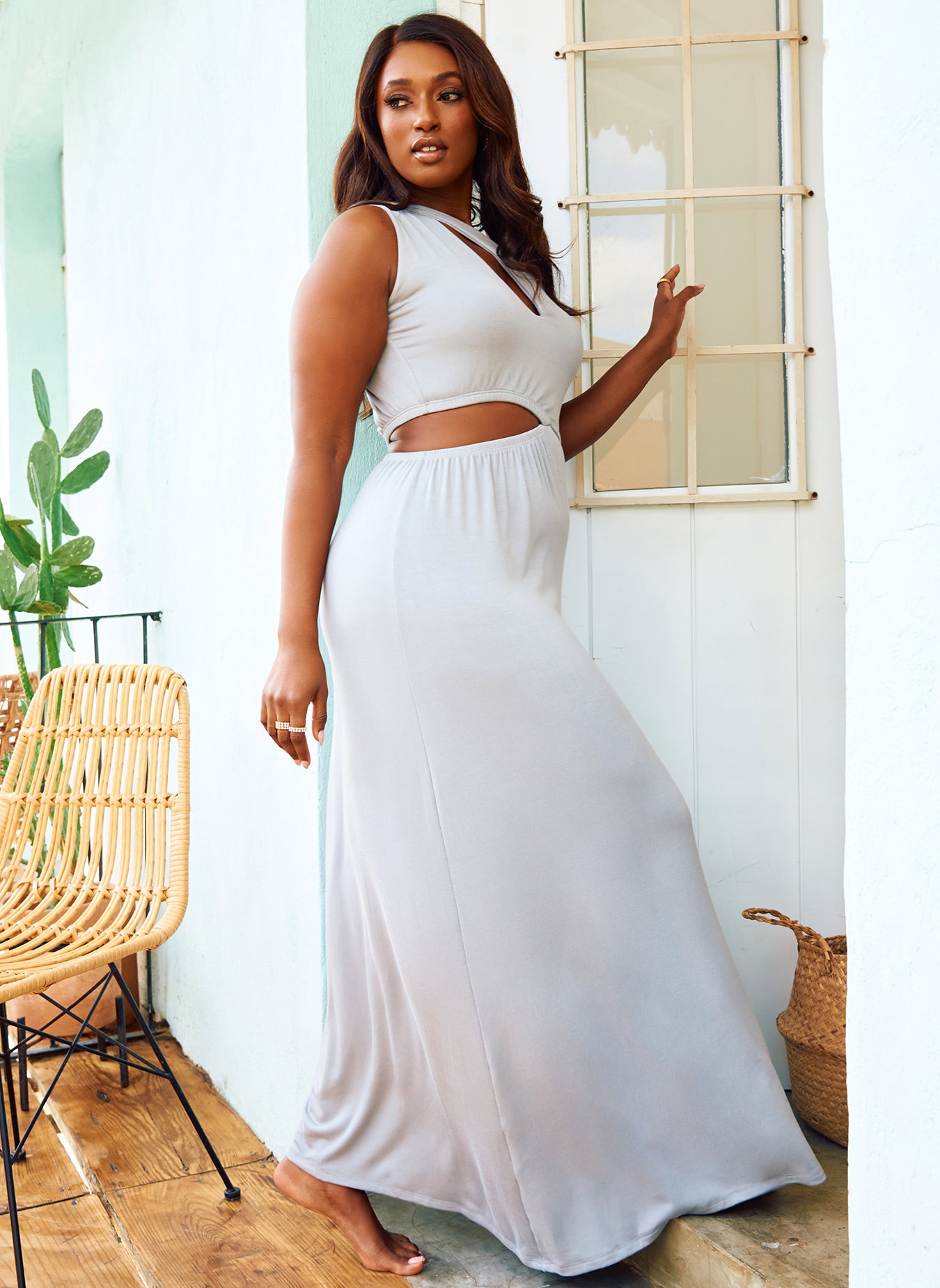 Grey Say More Cut Out A Line Maxi Dress
