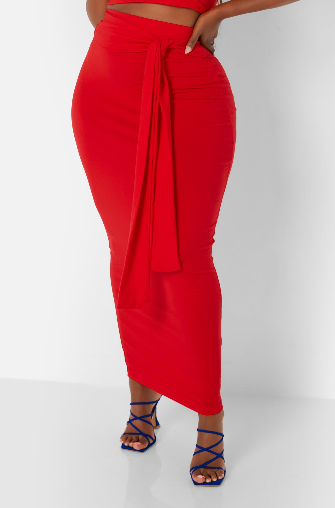 Red Serving Looks Tie Waist Maxi Bodycon Skirt Plus Sizes