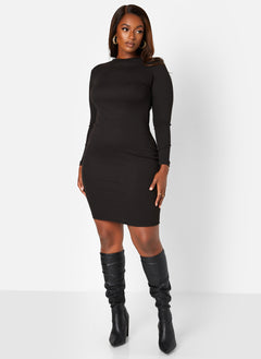 Black She's A Little Different Ribbed Bodycon Mini Dress Plus Sizes