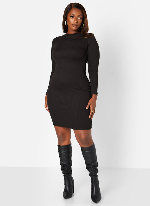 Black She's A Little Different Ribbed Bodycon Mini Dress Plus Sizes