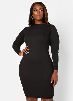 Black She's A Little Different Ribbed Bodycon Mini Dress Plus Sizes