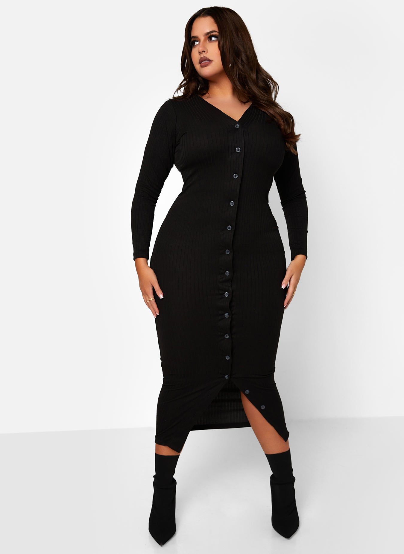 She Gets What She Wants Ribbed Button Down Bodycon Maxi Dress