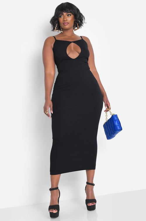 Black Keyhole Strappy Bodycon Maxi Dress Plus Sizes