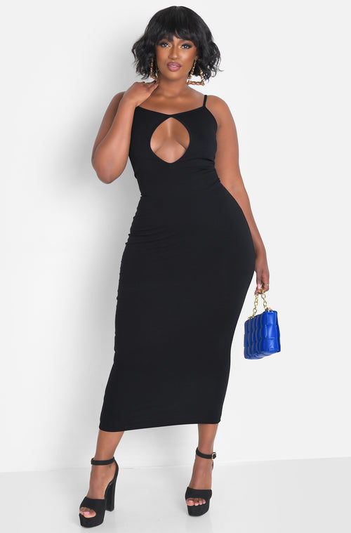 Black Keyhole Strappy Bodycon Maxi Dress Plus Sizes