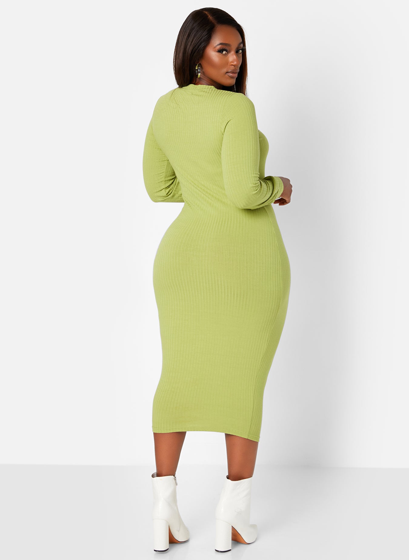 Moss Green Simpler Things Ribbed Bodycon Midi Dress Plus Sizes