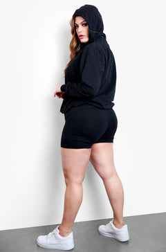 Black Hooded Sweatshirt & Shorts Set Plus Sizes