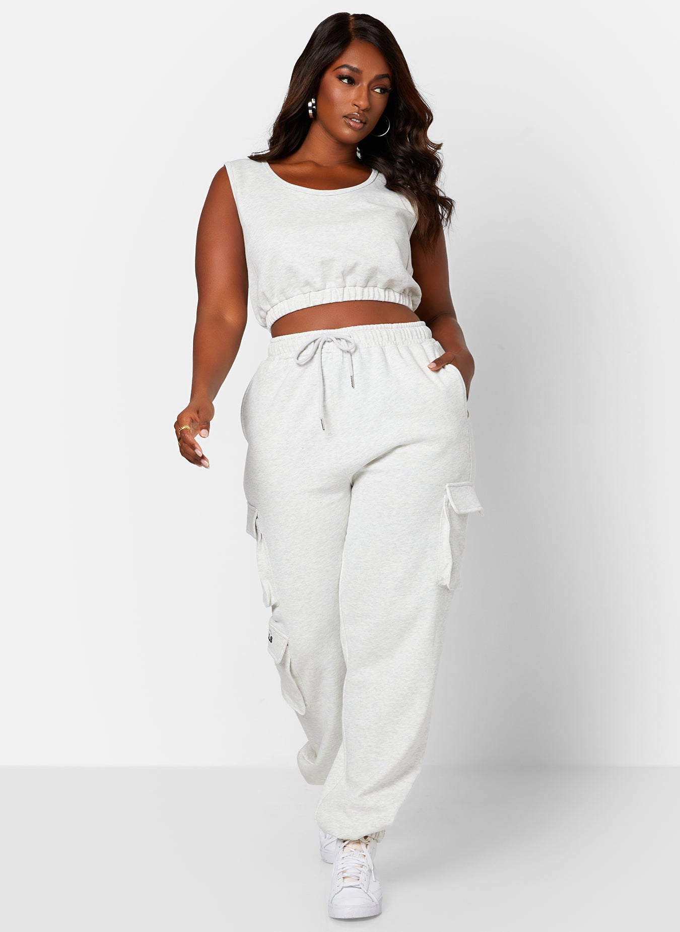 Gray Step Up Embroidered Cropped Tank Plus Sizes