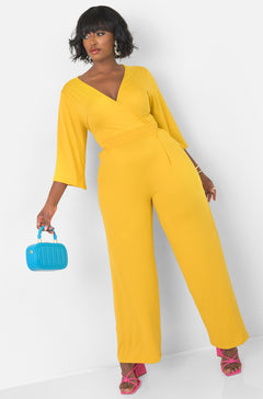 Mustard Stock Holder Wide Leg Jumpsuit Plus Sizes