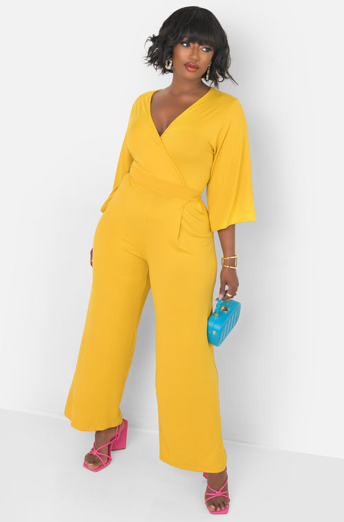 Mustard Stock Holder Wide Leg Jumpsuit Plus Sizes