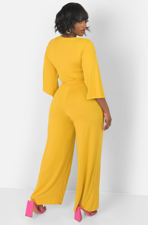 Mustard Stock Holder Wide Leg Jumpsuit Plus Sizes