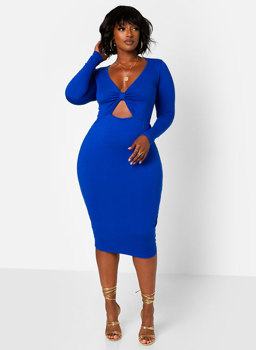 Supernova Knotted Keyhole Midi Bodycon Dress - Royal Blue