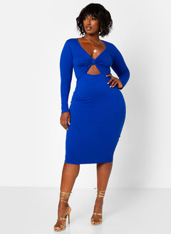 Supernova Knotted Keyhole Midi Bodycon Dress - Royal Blue