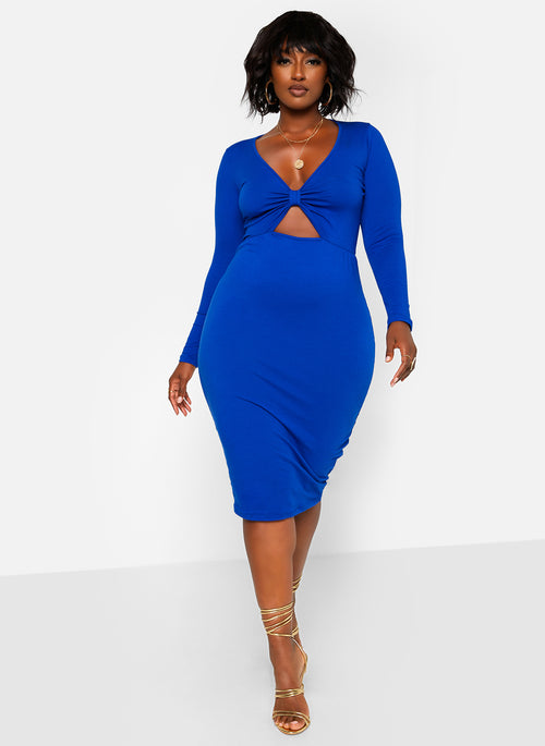 Supernova Knotted Keyhole Midi Bodycon Dress - Royal Blue