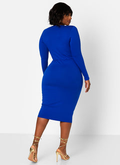 Supernova Knotted Keyhole Midi Bodycon Dress - Royal Blue