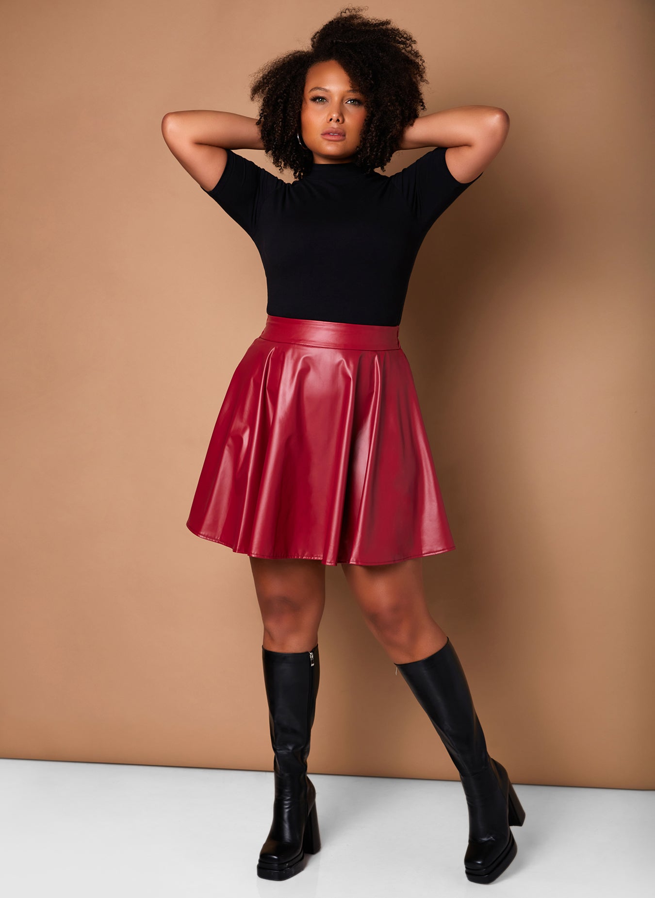 Burgundy Sweet Enough Vegan Leather Skater Skirt Plus Sizes