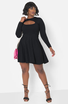 Black Long Sleeve Mini Dress Plus Sizes
