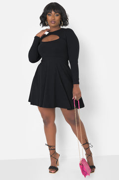 Black Long Sleeve Mini Dress Plus Sizes