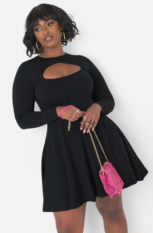 Black Long Sleeve Mini Dress Plus Sizes