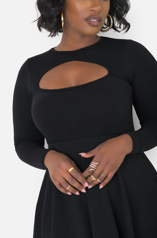 Black Long Sleeve Mini Dress Plus Sizes