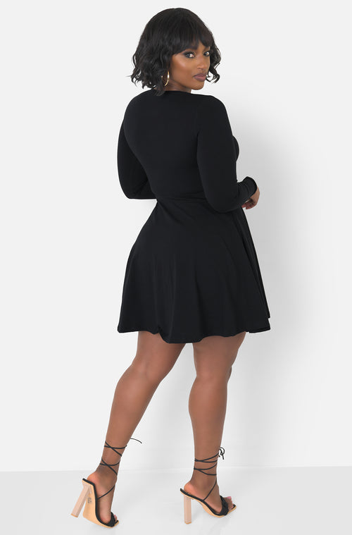 Black Long Sleeve Mini Dress Plus Sizes