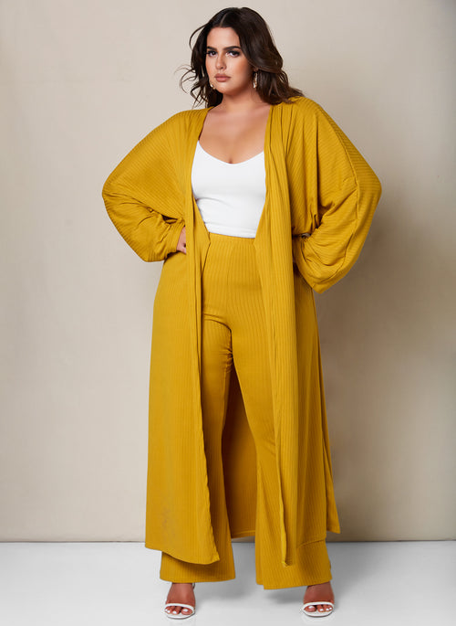 Swept Away Ribbed Kimono Sleeve Longline Cardigan