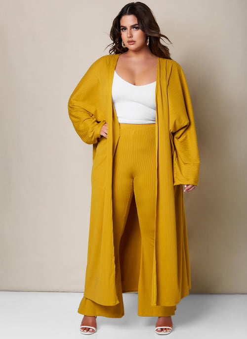 Swept Away Ribbed Kimono Sleeve Longline Cardigan