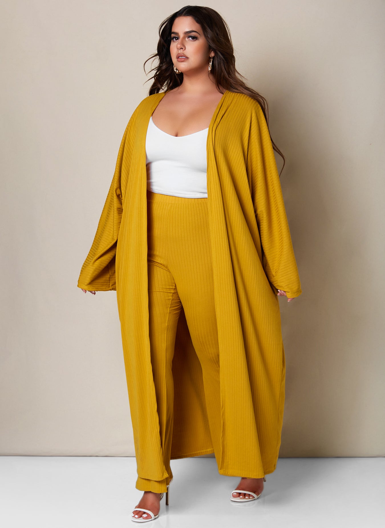 Swept Away Ribbed Kimono Sleeve Longline Cardigan