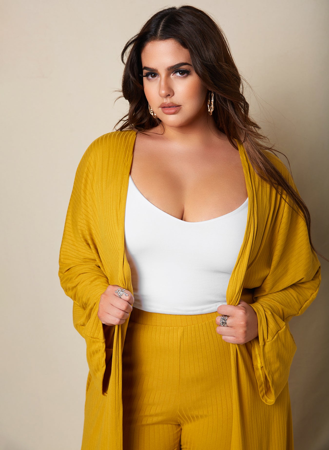 Swept Away Ribbed Kimono Sleeve Longline Cardigan