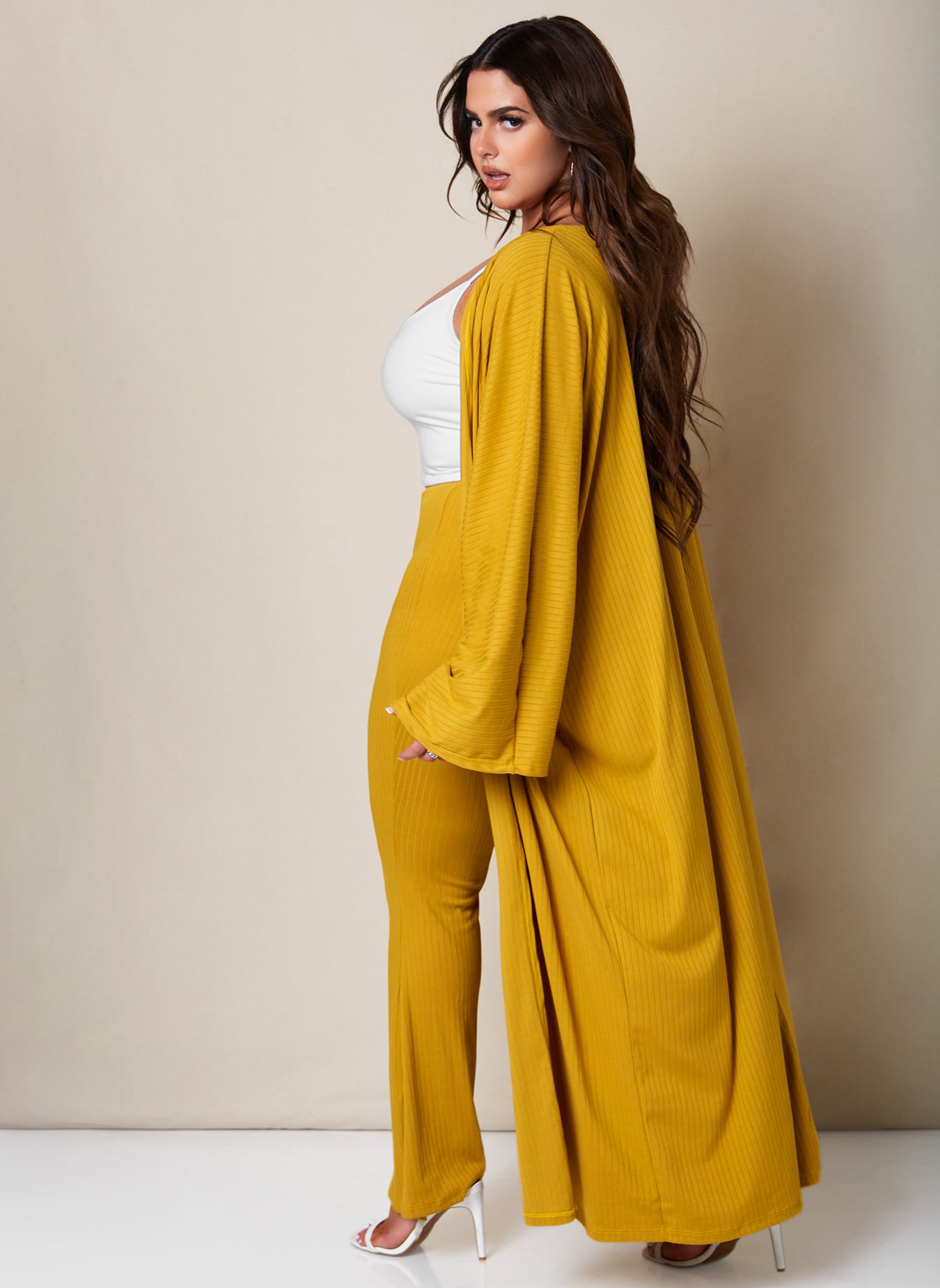 Swept Away Ribbed Kimono Sleeve Longline Cardigan