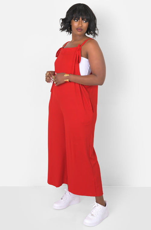Red Ribbed Jumpsuit