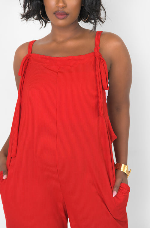 Red Ribbed Jumpsuit