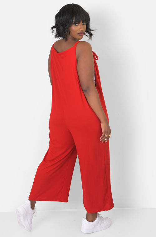 Red Ribbed Jumpsuit