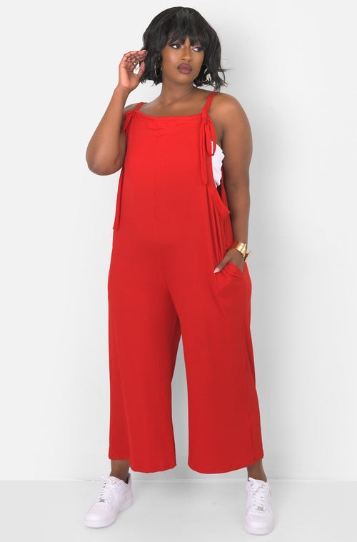 Red Ribbed Jumpsuit