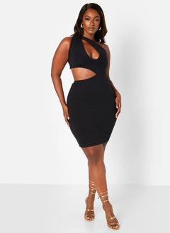 Black Talk About It Keyhole Bodycon Mini Dress Plus Sizes