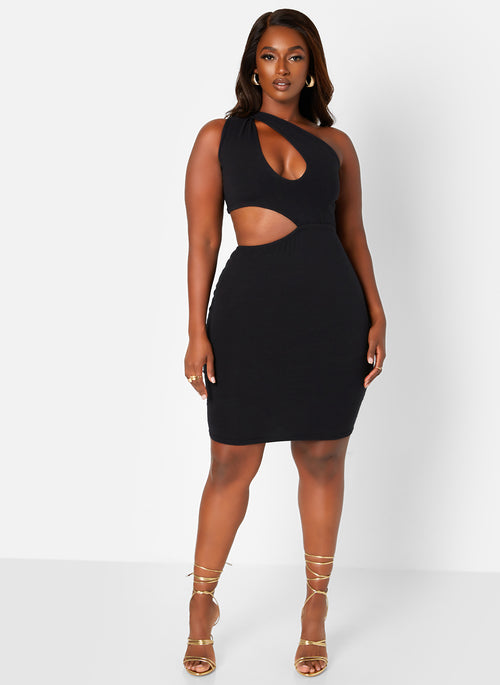 Black Talk About It Keyhole Bodycon Mini Dress Plus Sizes