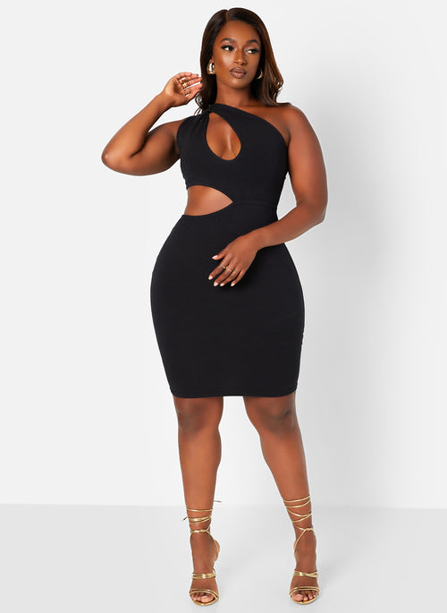 Black Talk About It Keyhole Bodycon Mini Dress Plus Sizes