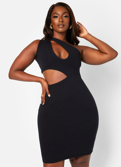 Black Talk About It Keyhole Bodycon Mini Dress Plus Sizes