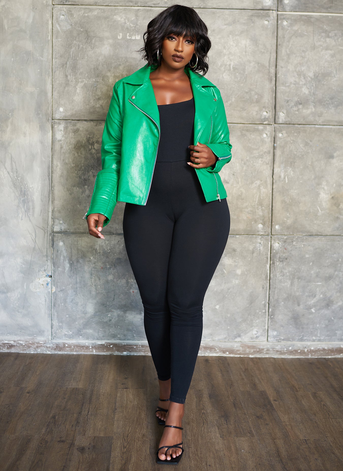 Green The Motto Faux Leather Jacket Plus Sizes