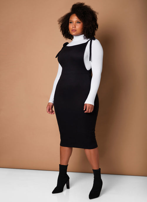 Black Timeless Overall Bodycon Midi Dress Plus Sizes