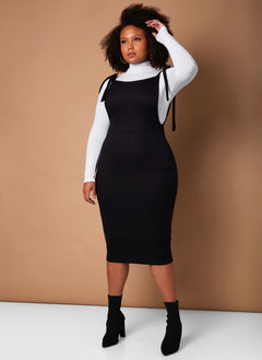 Black Timeless Overall Bodycon Midi Dress Plus Sizes