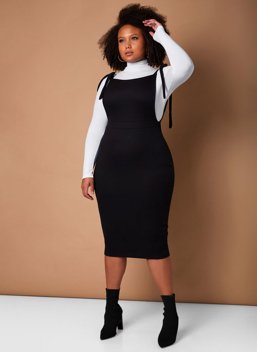 Black Timeless Overall Bodycon Midi Dress Plus Sizes